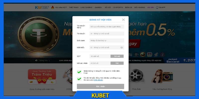 Người chơi cần điền đầy đủ thông tin đăng ký tại Kubet
